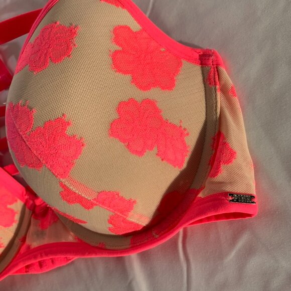 Pink VS Ladder Back Floral Overlay Bra - Picture 2 of 14